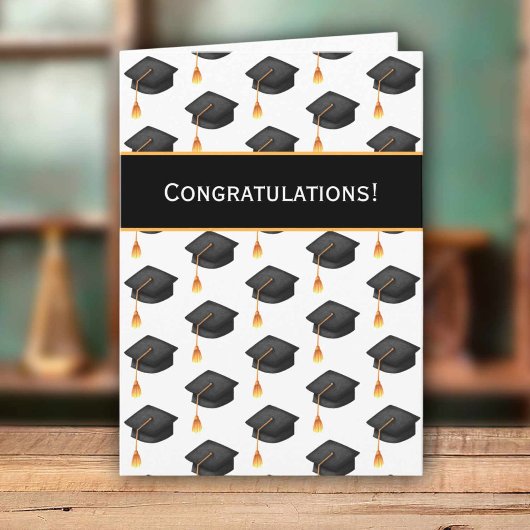 Carte Black Graduation Caps Pattern Congratulations