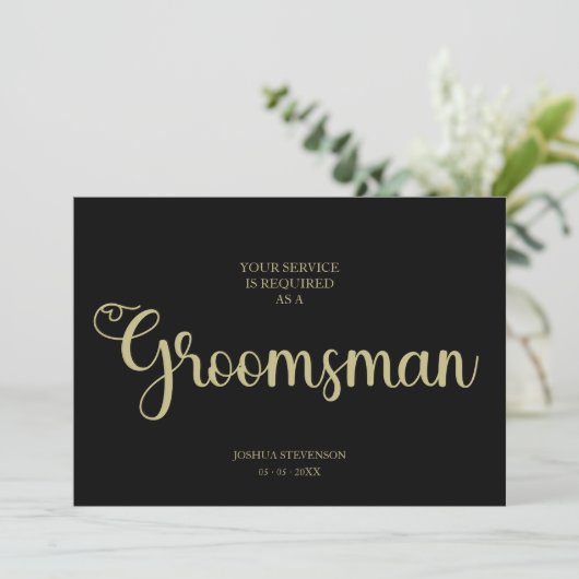 Carte Black Groomsman Chic Mariage Simple Proposition Ca (Debout devant)
