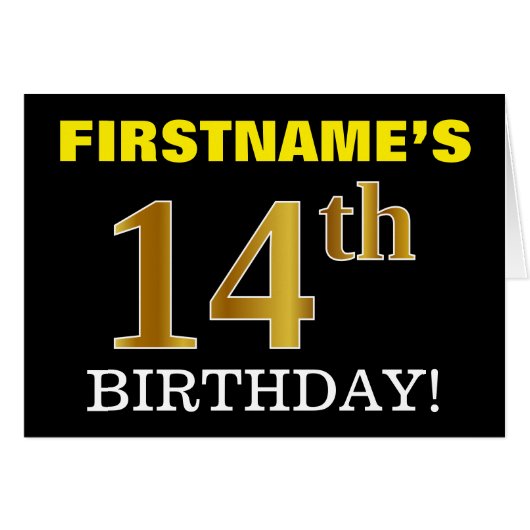 Carte Black, Imitation Gold "14th BIRTHDAY" (Devant horizontal)