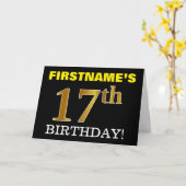 Carte Black, Imitation Gold "17th BIRTHDAY" (Fleur jaune)