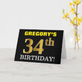 Carte Black, Imitation Gold "34th BIRTHDAY" (Fleur jaune)