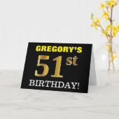 Carte Black, Imitation Gold "51st BIRTHDAY" (Fleur jaune)