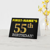 Carte Black, Imitation Gold "55th BIRTHDAY" (Fleur jaune)