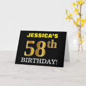 Carte Black, Imitation Gold "58th BIRTHDAY" (Fleur jaune)