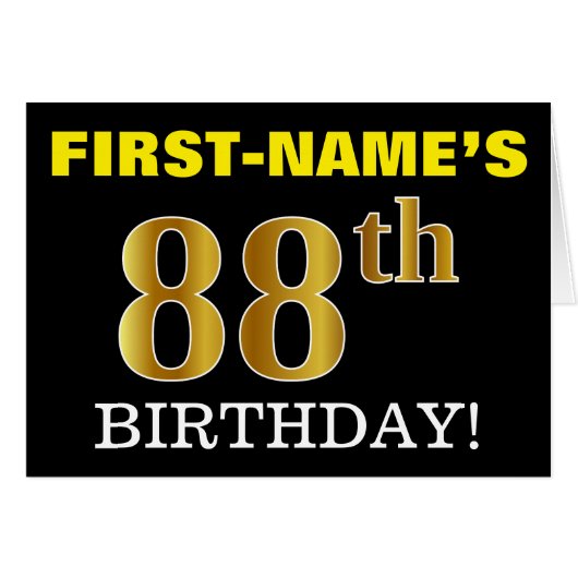 Carte Black, Imitation Gold "88th BIRTHDAY" (Devant horizontal)
