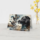 Carte Black Lab Chien et Canards Anniversaire (Fleur jaune)