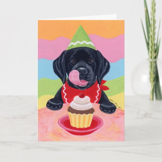 Carte Black Lab Chiot Anniversaire Cupcake Peinture (Devant)