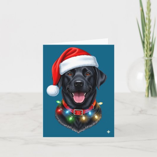 Carte Black Lab Labrador Christmas Dog Santa Hat Light P (Devant)