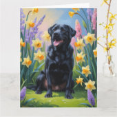 Carte Black Labrador Fleurs de printemps de chien Peintu (Fleur jaune)