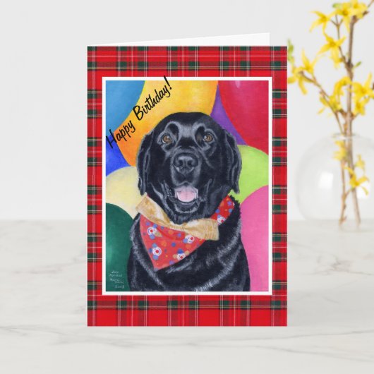 Carte Black Labrador Joyeux tableau d'anniversaire (Fleur jaune)