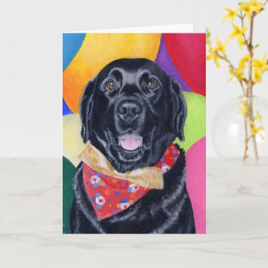 Carte Black Labrador Joyeux tableau d'anniversaire (Fleur jaune)