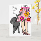 Carte Black Labrador & Maman's Skirt Cartoon (Fleur jaune)