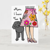 Carte Black Labrador & Maman's Skirt Cartoon (Fleur jaune)