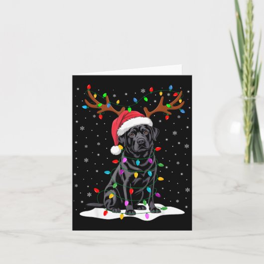 Carte Black Labrador Santa Hat Reindeer Tree Lights Chri (Devant)