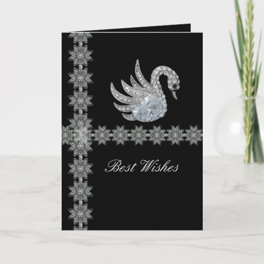 Carte Black Lace Diamond Swan Meilleurs voeux Anni (Devant)