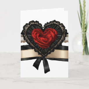 Carte Black Lace Red Ribbon Valentine's Day Heart Card