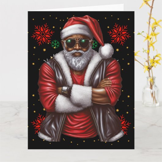 Carte Black Man Melanin Noël Noël Noël Noël Claus vilain (Fleur jaune)