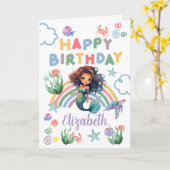 Carte Black Mermaid Birthday Card in White (Fleur jaune)