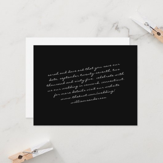 Carte Black Modern Script texte seulement Enregistrer no (Devant/Arrière en situation)
