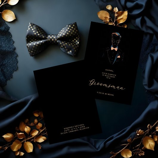 Carte Black & Neon Effect Groomsman Silhouette Wedding