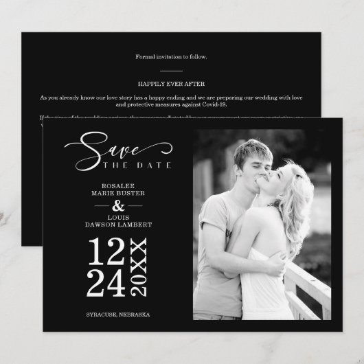 Carte Black Nice Modern Romantic Wedding Photo (Devant / Derrière)