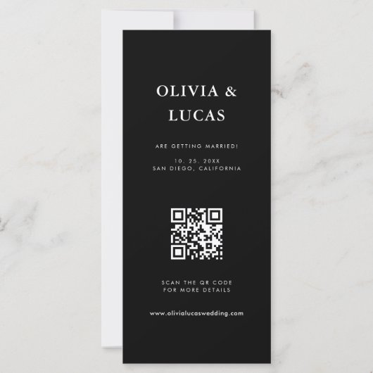 Carte Black Photo Strip QR Code Mariage Enregistrer La D (Dos)