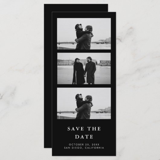 Carte Black Photo Strip QR Code Mariage Enregistrer La D (Devant / Derrière)