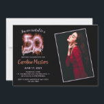 Carte Black Pink 50 et toujours Fabulous 50th Birthday P<br><div class="desc">Une invitation photo design, noire et rose pâle moderne 50e anniversaire vous pouvez personnaliser et envoyer pour votre cinquantième anniversaire bash. Remplacez l'exemple de photo par l'un des vôtres. Les couleurs de texte rose et tangerine peuvent être modifiées ainsi que la taille de police et de police à l'aide du...</div>