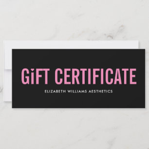 Carte Black Pink Simple Modern Certificat cadeau