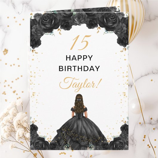 Carte Black Princess Floral Joyeux anniversaire