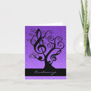 Carte Black & Purple Music Treble Clef Tree Card