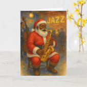 Carte Black Santa Jazz Saxophone Christmas Card (Fleur jaune)