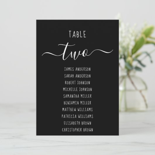 Carte Black Simple Modern Script Seating Chart Card (Debout devant)