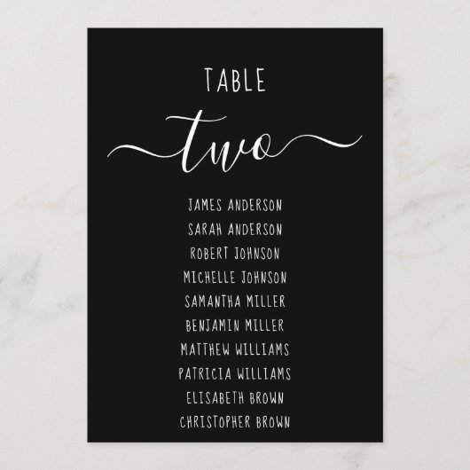 Carte Black Simple Modern Script Seating Chart Card (Devant)