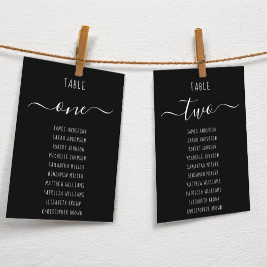 Carte Black Simple Modern Script Seating Chart Card