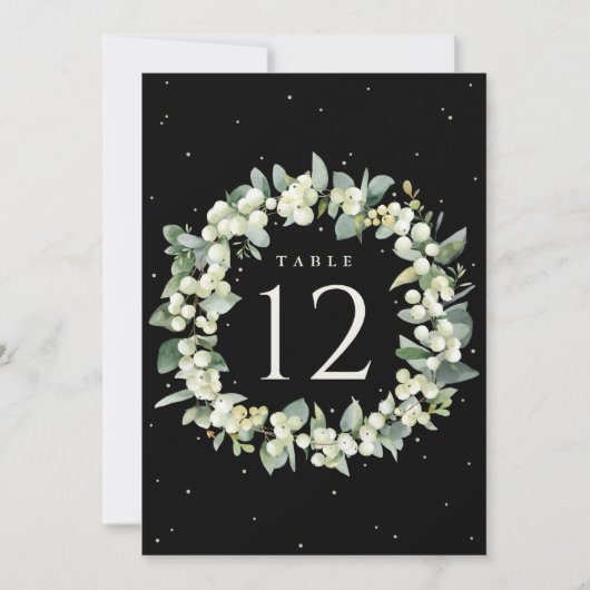 Carte Black Snowberry + Eucalyptus Mariage Numéro de tab (Devant)