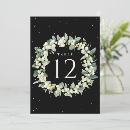 Carte Black Snowberry + Eucalyptus Mariage Numéro de tab (Debout devant)