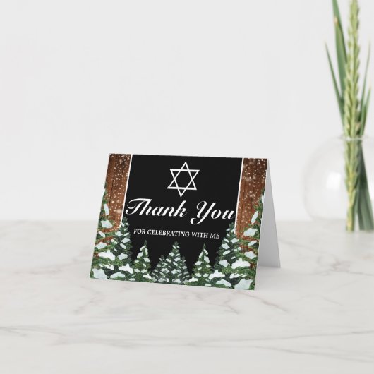 Carte Black Snowy Bois Bar Bat mitzvah Merci (Devant)