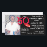 Carte Black Surprise 50th Birthday Party Photo Invitatio<br><div class="desc">Téléchargez votre propre photo sur le côté couverture de cette carte. Texte personnalisable pour toutes les informations de votre parti. Les graphiques de couverture supplémentaires incluent "I'm not 50 I'm 49.99" étiquette de prix et lettres. Copiez et collez ce texte dans votre navigateur pour voir les accessoires correspondants dans notre...</div>