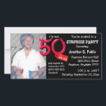 Carte Black Surprise 50th Birthday Party Photo Invitatio<br><div class="desc">Téléchargez votre propre photo sur le côté couverture de cette carte. Texte personnalisable pour toutes les informations de votre parti. Les graphiques de couverture supplémentaires incluent "I'm not 50 I'm 49.99" étiquette de prix et lettres. Copiez et collez ce texte dans votre navigateur pour voir les accessoires correspondants dans notre...</div>