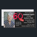Carte Black Surprise 60th Birthday Party Photo Invitatio<br><div class="desc">Téléchargez votre propre photo sur le côté couverture de cette carte. Texte personnalisable pour toutes les informations de votre parti. Les graphiques de couverture supplémentaires incluent "I'm not 60 I'm 59.99" étiquette de prix et lettres. Copiez et collez ce texte dans votre navigateur pour voir les accessoires correspondants dans notre...</div>