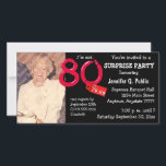 Carte Black Surprise 80th Birthday Party Photo Invitatio<br><div class="desc">Téléchargez votre propre photo sur le côté couverture de cette carte. Texte personnalisable pour toutes les informations de votre parti. Les graphiques de couverture supplémentaires comprennent "I'm not 80 I'm 79.99" étiquette de prix et lettres. Copiez et collez ce texte dans votre navigateur pour voir les accessoires correspondants dans notre...</div>