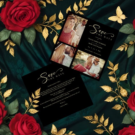 Carte Black Trendy Collage Wedding 3 Photos