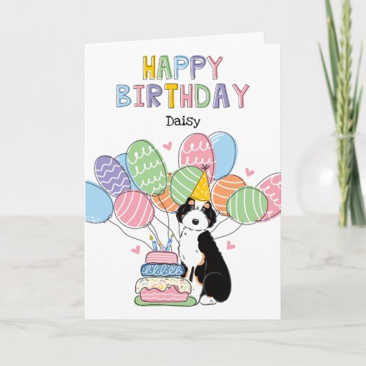 Carte Black Tri Couleur Aussiedoodle Chien Joyeux Annive (Devant)