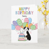 Carte Black Tri Couleur Aussiedoodle Chien Joyeux Annive (Fleur jaune)