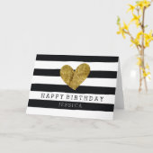 Carte Black Watercolor Stripes Gold Heart Anniversaire (Fleur jaune)