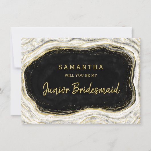 Carte Black White Geode Be My Junior Bridesmaid Proposit (Devant)
