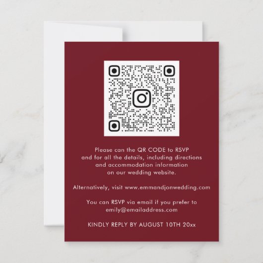 Carte Black White Gold Bordure Vague QR Code Mariage (Dos)