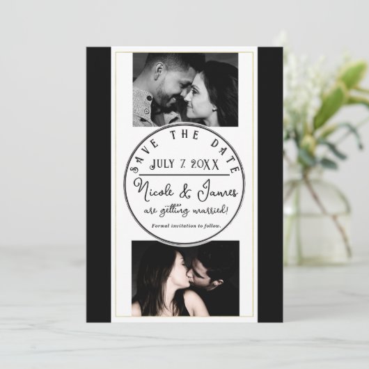 Carte Black White Gold Modern Minimal Enregistrer la dat (Debout devant)