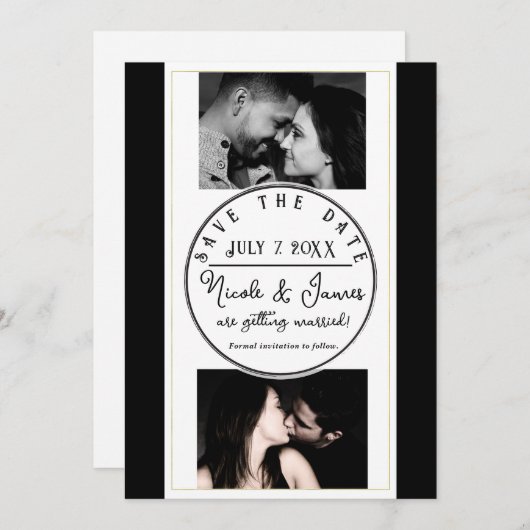 Carte Black White Gold Modern Minimal Enregistrer la dat (Devant / Derrière)